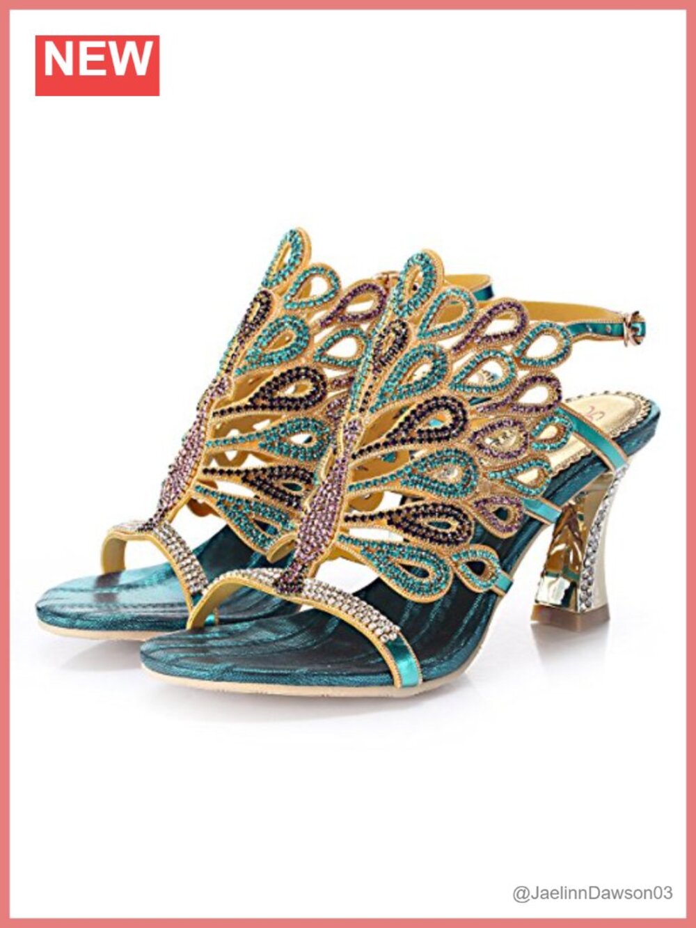 Rhinestone Peacock Handmade Chunky Heel Sandals